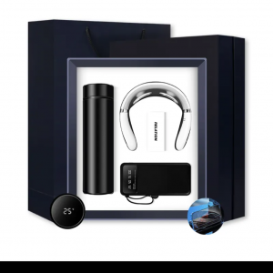 Premium 4-Piece Business Gift Set - Black Notebook, Pen, Power Bank & USB Drive